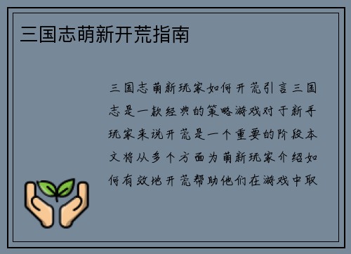 三国志萌新开荒指南